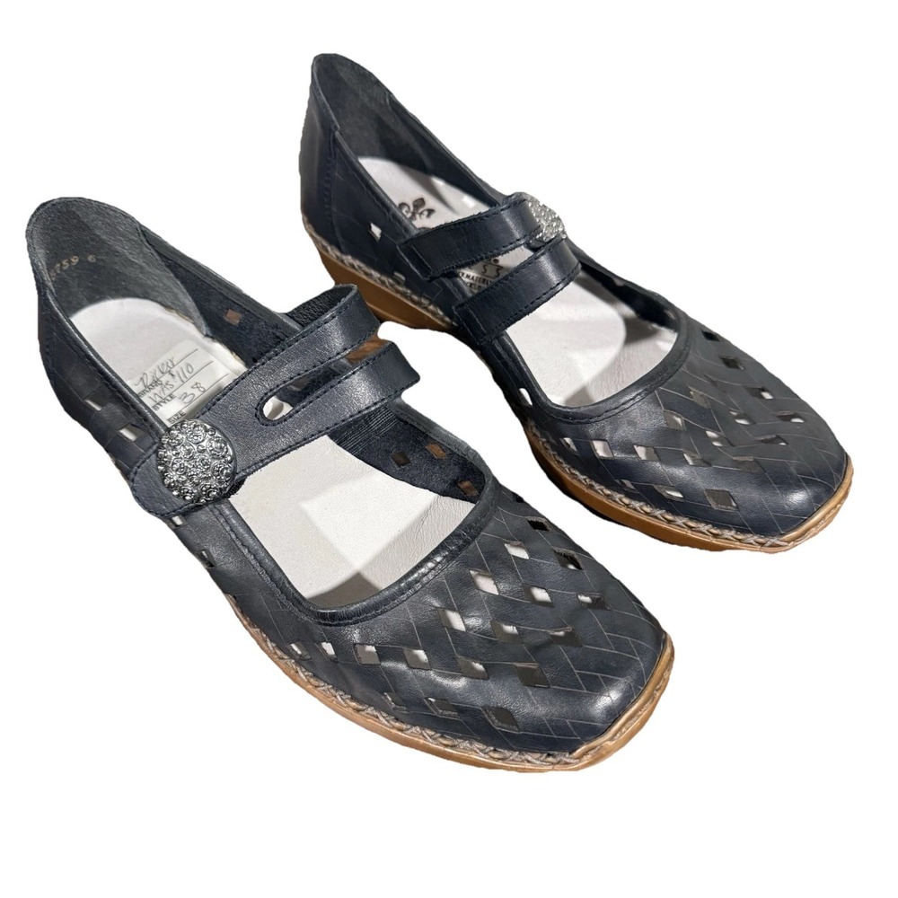 Rieker Drayton‎ Mary Jane Square Toe Leather Loafers Womens 38 US 8 Black Preppy